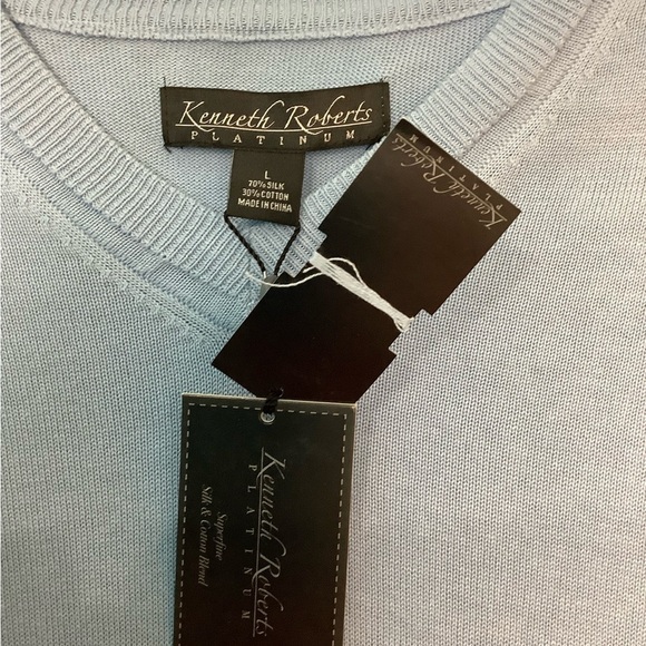 Kenneth Roberts Large 42 - 44 V-Neck Sweater Golf Vest Baby Blue Pullover NWT - Picture 4 of 8